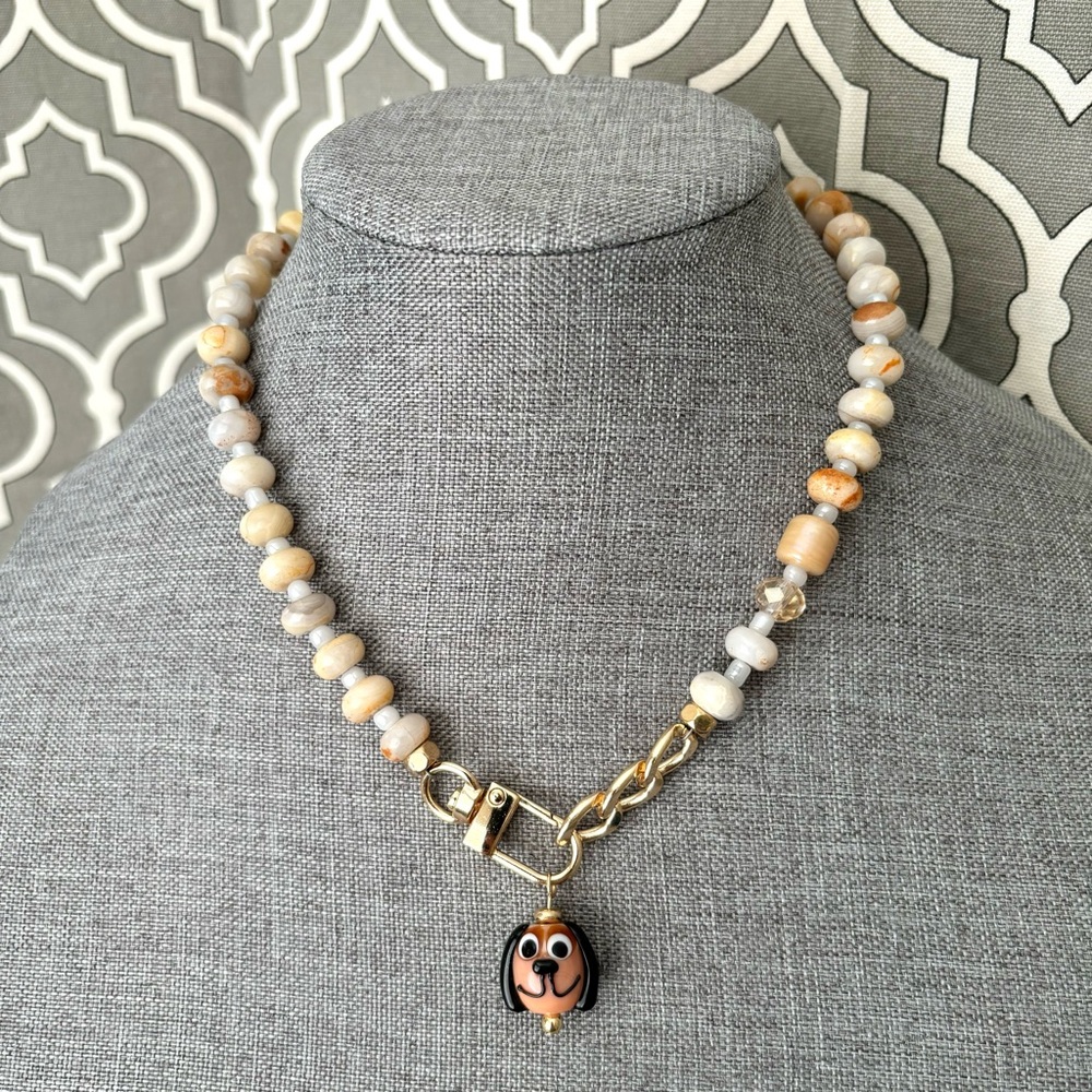 Modern Stone Necklace with Charm - Picture 4 of 12